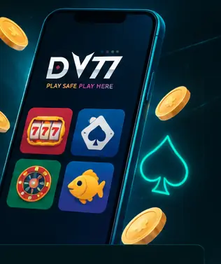 DV77 app themed mobile casino illustration